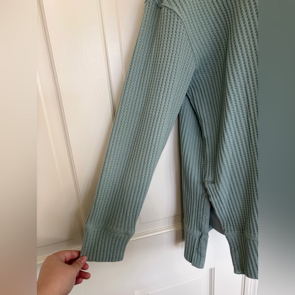 Women's Waffle Knit Long Sleeve Pullover - Sage Green - Picture 2 of 4